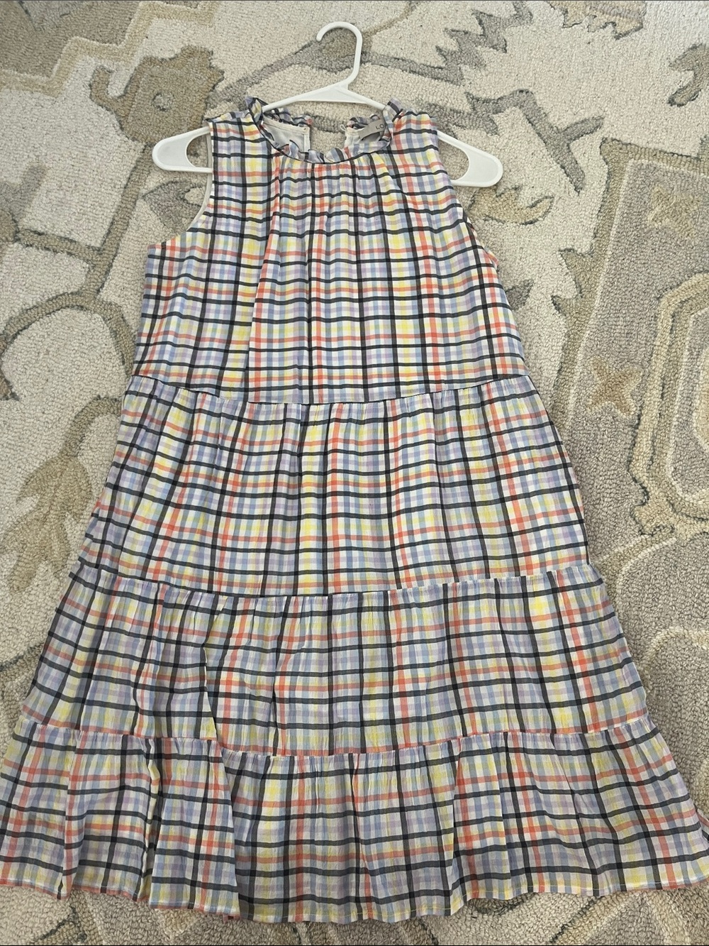 LOFT Navy and Multi-Color Plaid Tiered Sundress